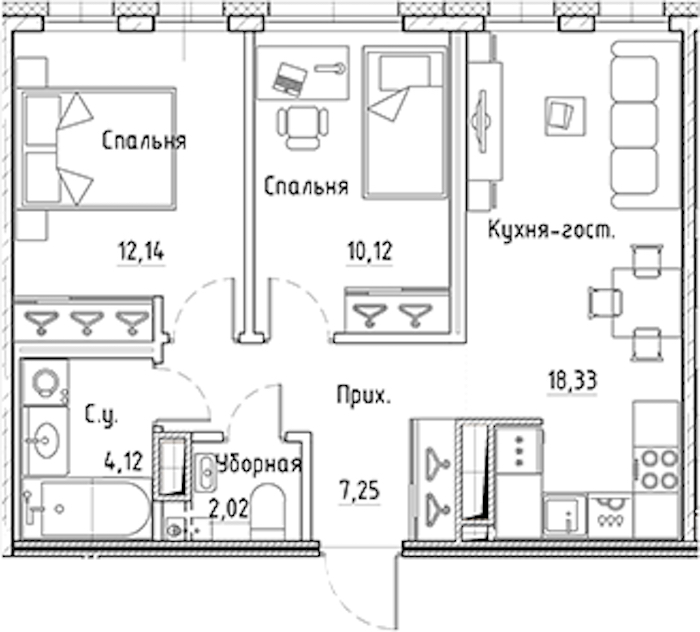 2-комнатная квартира 53.98 м², 3/10 эт., ЖК «LEGENDA Лисичанская 22»